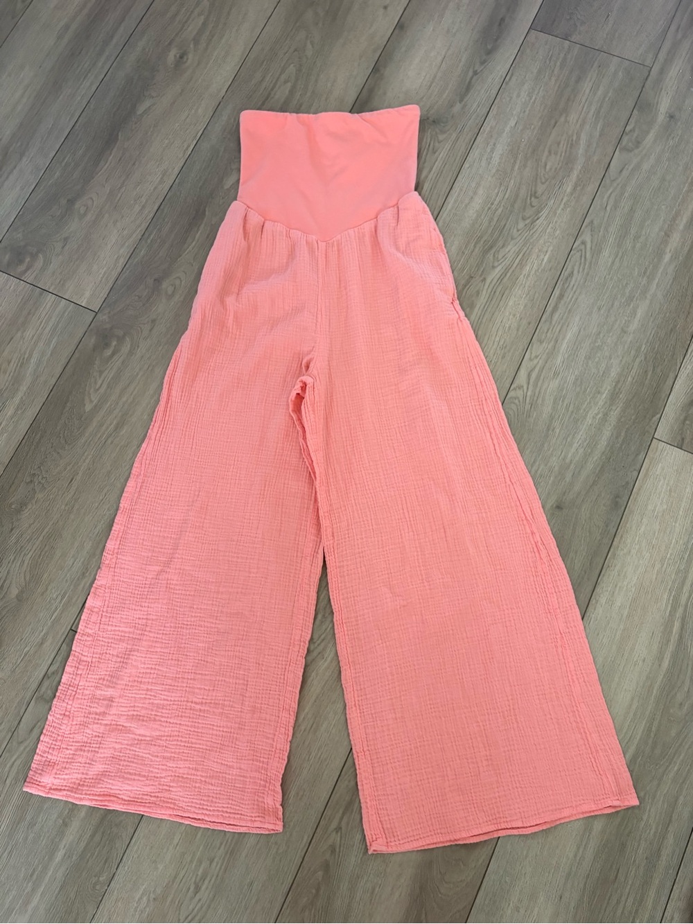 aerie Coral Pink Strapless Wide-Leg Jumpsuit